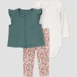 Carter's Just One You® Baby Girls' 3pc Vest With Floral Leggings Set - Green -Carter's Shop GUEST 18ad31f0 4a7f 4425 aadb 29b2eb732219