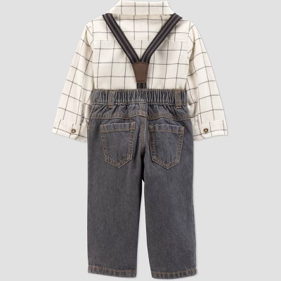 Carter's Just One You® Baby Boys' 2pc Plaid Suspender Top & Bottom Set - Ivory 2 Carter's Just One You® Baby Boys' 2pc Plaid Suspender Top & Bottom Set - Ivory - Image 2