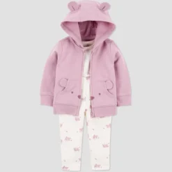 Carter's Just One You® Baby Girls' 3pc French Terry Bear Sweatshirt & Pants Set - Pink