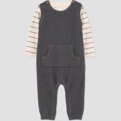 Carter's Just One You® Baby Boys' 2pc Striped Long Sleeve T-Shirt And Overalls Set - Gray
