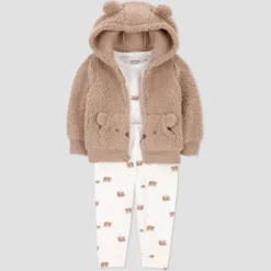 Carter's Just One You® Baby Boys' 3pc Thermal Bear Sweatshirt & Pants Set - Brown