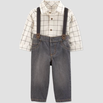 Carter's Just One You® Baby Boys' 2pc Plaid Suspender Top & Bottom Set - Ivory 1 Carter's Just One You® Baby Boys' 2pc Plaid Suspender Top & Bottom Set - Ivory