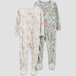 Carter's Just One You®️ Toddler Girls' 2pk Florals And Owls Fleece Footed Pajama - Ivory/Green -Carter's Shop GUEST 60e0c477 2fa2 4b80 94cc 45df6c19c865