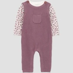 Carter's Just One You® Baby Girls' 2pc Floral Long Sleeve Shirt And Sweater Overall Set - Plum