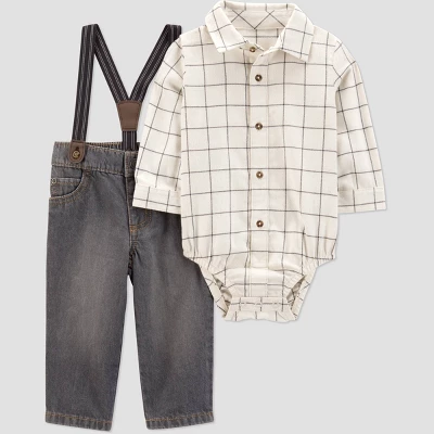 Carter's Just One You® Baby Boys' 2pc Plaid Suspender Top & Bottom Set - Ivory 6 Carter's Just One You® Baby Boys' 2pc Plaid Suspender Top & Bottom Set - Ivory - Image 6