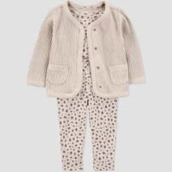 Carter's Just One You® Baby Girls' 3pc Thermal Cheetah Printed Jacket & Pants Set - Tan